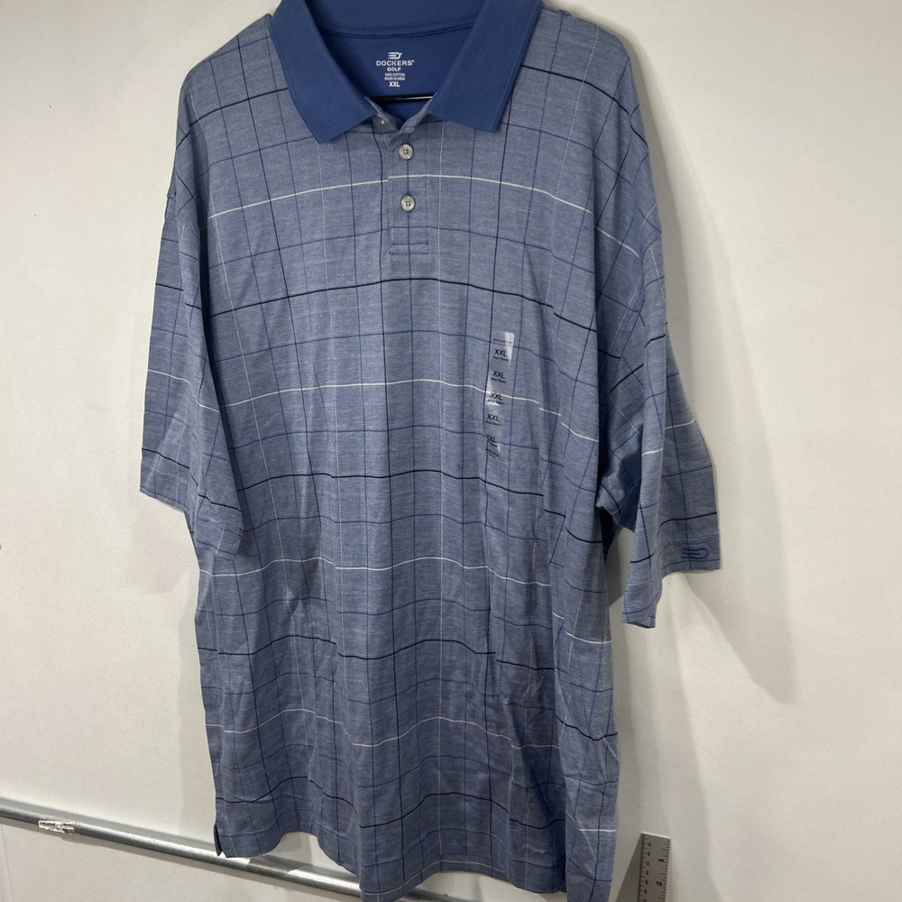 Dockers Golf Men's XXL Blue Plaid Short Sleeve Polo Shirt Pullover Golf (009)